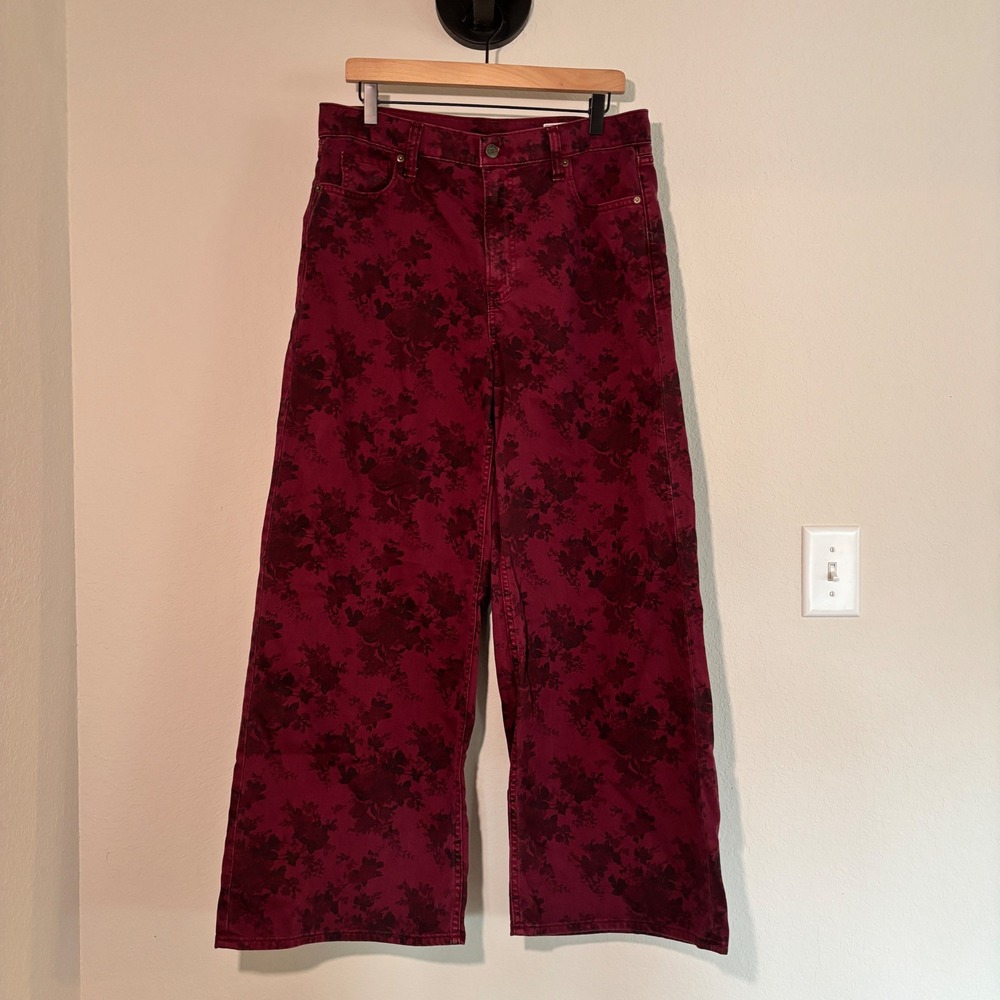 Gap Jeans Baggy Mid Rise 10R 30 Cotton Floral Burgundy Dark Academia Grunge